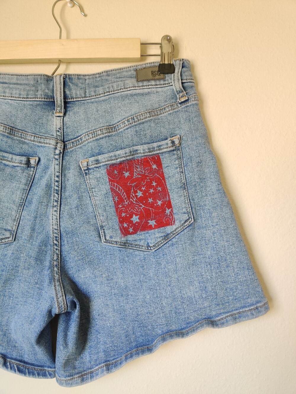 Strawberry printed denim mom shorts